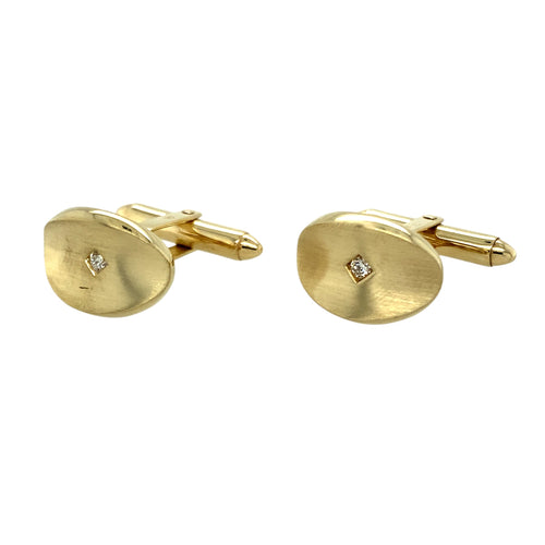 9ct Gold & Diamond Set Oval Cufflinks