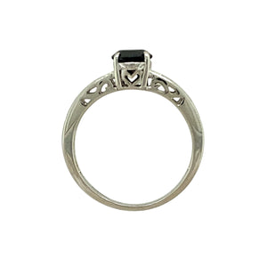 9ct White Gold & Black Stone Set Solitaire Ring