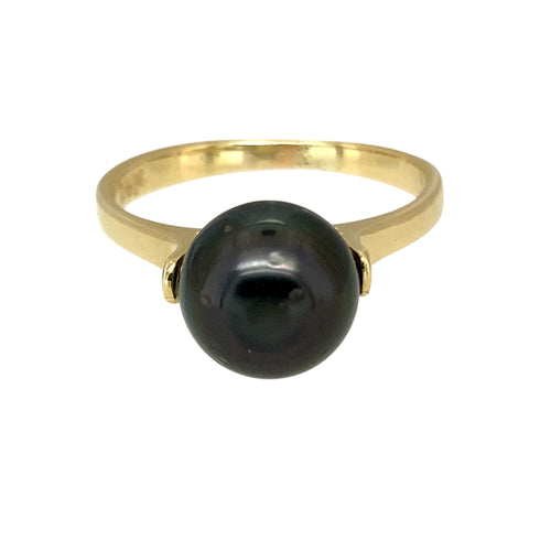 14ct Gold & Dark Grey Pearl Ring