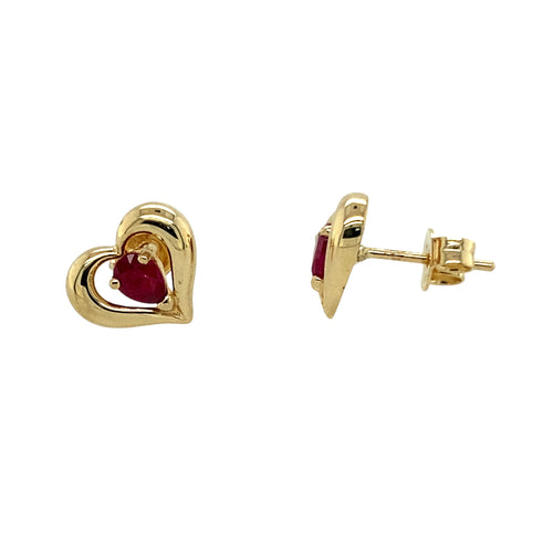 9ct Gold & Ruby Set Open Heart Stud Earrings