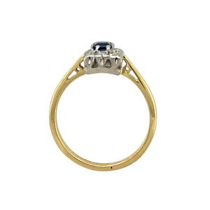 18ct Gold & Platinum Diamond & Sapphire Set Vintage Cluster Ring