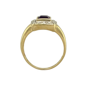 9ct Gold Diamond & Amethyst Set Halo Ring