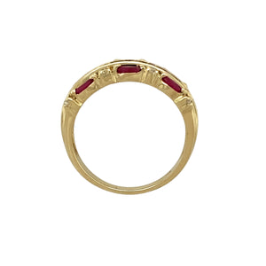 9ct Gold Diamond & Ruby Set Three Row Ring