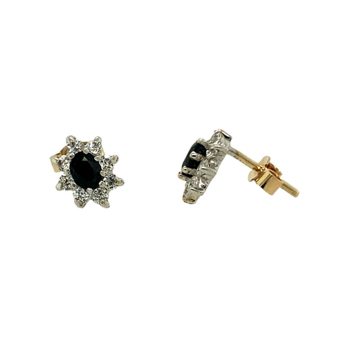 9ct Gold Sapphire & Cubic Zirconia Set Cluster Stud Earrings