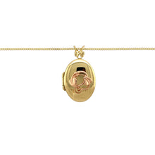 Load image into Gallery viewer, Preowned 9ct Yellow and Rose Gold Clogau Tree of Life Oval Locket Pendant on an 18&quot; Clogau curb chain with the weight 8.20 grams. The locket is 3.4cm long including the bail
