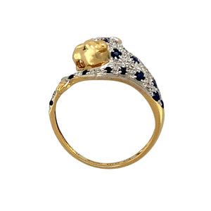 18ct Gold Diamond & Sapphire Set Leopard Style Ring