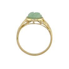 Load image into Gallery viewer, 14ct Gold &amp; Jade Set Engraved Oval Cut Ring
