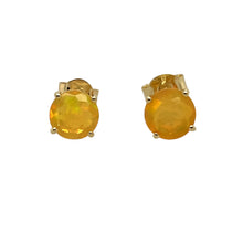 Load image into Gallery viewer, Preowned 9ct Yellow Gold &amp; Yellow Stone Set Stud Earrings with the weight 1.10 grams. The yellow stones are each 6mm diameter
