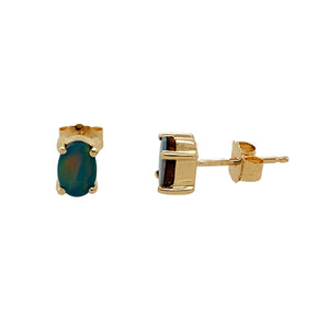 9ct Gold & Opalique Doublet Set Oval Stud Earrings