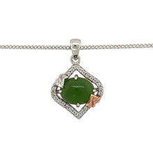 Load image into Gallery viewer, Preowned 925 Silver with 9ct Rose Gold Clogau &amp; Jade Clogau Pendant on an 18&quot;, 20&quot;  - 22&quot; with the Clogau curb chain with the weight 5 grams. The pendant is 2.5cm long including the bail
