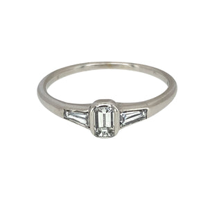 18ct White Gold & Diamond Set Emerald Cut Solitaire Ring