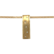 Load image into Gallery viewer, Preowned 9ct Yellow Gold &amp; Diamond Set Bar Pendant on an 18&quot; curb chain with the weight 7.30 grams. The pendant is 2.1cm long
