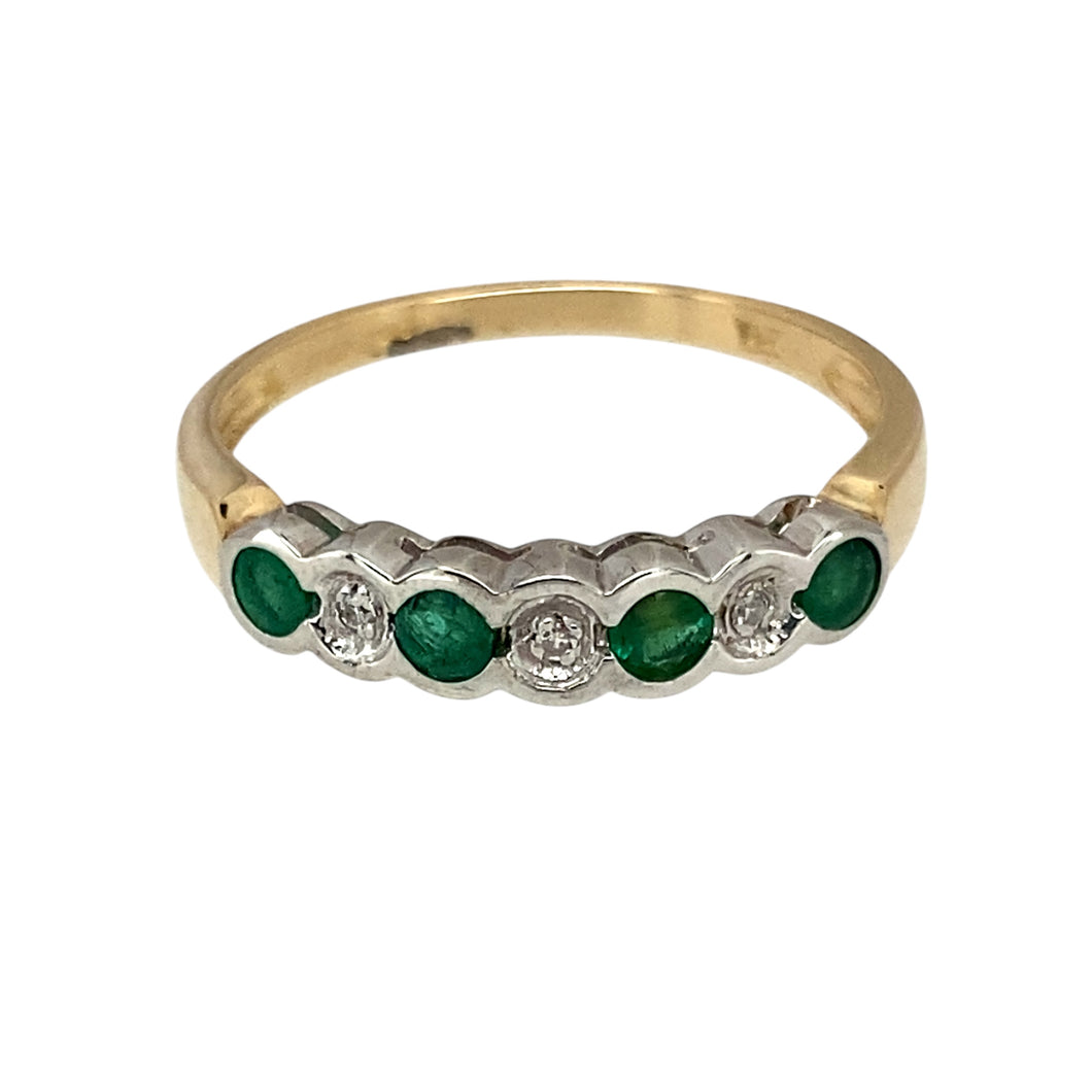 9ct Gold Diamond & Emerald Set Band Ring