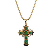 Load image into Gallery viewer, 18ct Gold &amp; Emerald Set Cross 16&quot; Necklace
