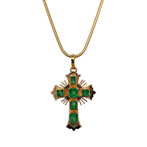 18ct Gold & Emerald Set Cross 16