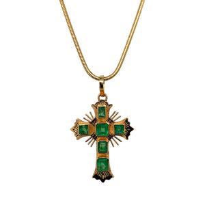 18ct Gold & Emerald Set Cross 16" Necklace