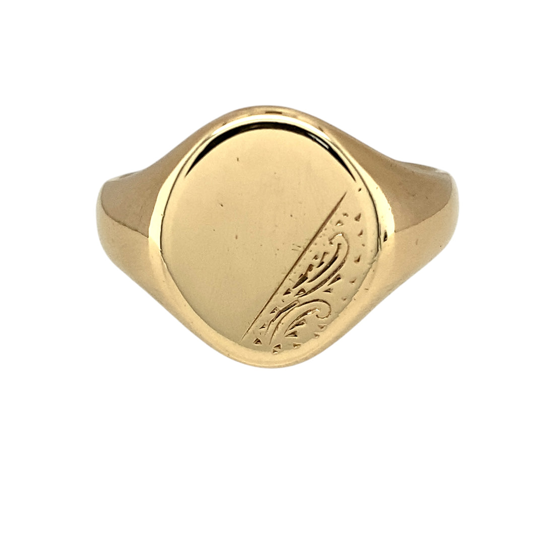 9ct Gold Patterned Oval Signet Ring