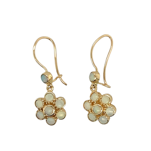 9ct Gold & Opalique Set Flower Drop Earrings