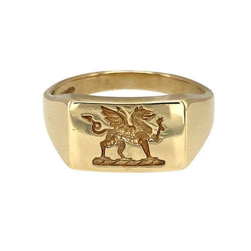 9ct Gold Welsh Dragon Rectangle Signet Ring