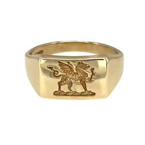 9ct Gold Welsh Dragon Rectangle Signet Ring