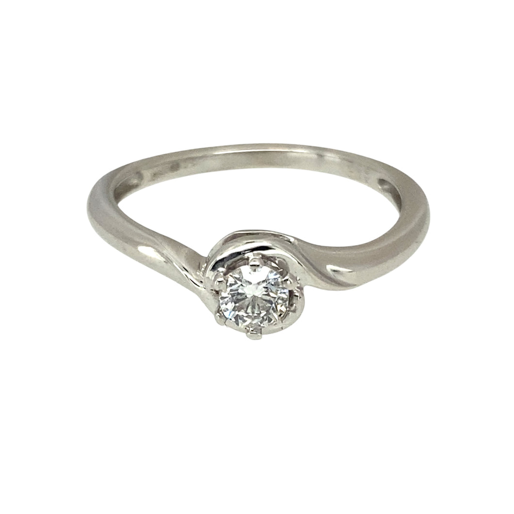 9ct White Gold & Diamond Set Twist Solitaire Ring