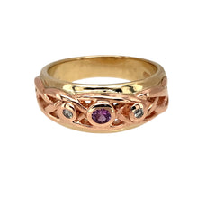 Load image into Gallery viewer, 9ct Gold Diamond &amp; Pink Stone Set Clogau Celtic Ring
