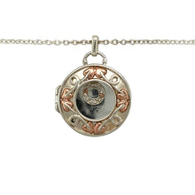 Load image into Gallery viewer, Preowned 925 Silver and 9ct Rose Gold Clogau Tree of Life Circle Locket Pendant on an 18&quot; belcher style chain with the weight 14.90 grams. The pendant is 3.5cm long including the bail
