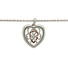 Load image into Gallery viewer, Preowned 925 Silver and 9ct Rose Gold Clogau Royalty Heart Pendant on an adjustable 18&quot;, 20&quot; - 22&quot; Clogau chain with the weight 6 grams. The pendant is 2.4cm long including the bail
