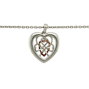 Preowned 925 Silver and 9ct Rose Gold Clogau Royalty Heart Pendant on an adjustable 18", 20" - 22" Clogau chain with the weight 6 grams. The pendant is 2.4cm long including the bail