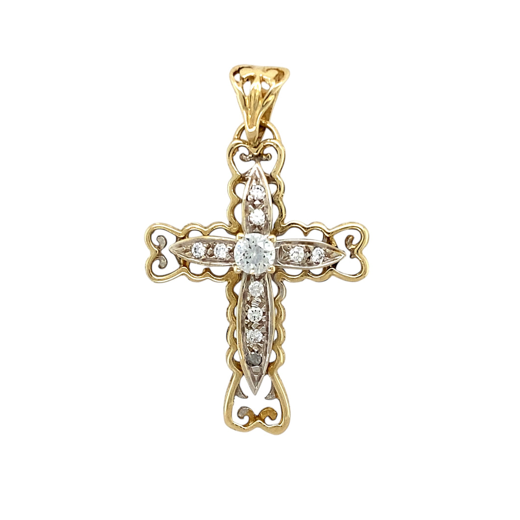 9ct Gold & Cubic Zirconia Set Fancy Cross Pendant