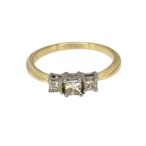 9ct Gold & Diamond Set Princess Cut Trilogy Ring