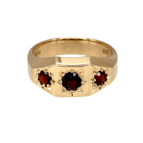 9ct Gold & Garnet Set Three Stone Ring