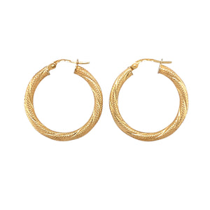 9ct Gold Twist Patterned Hoop Creole Earrings