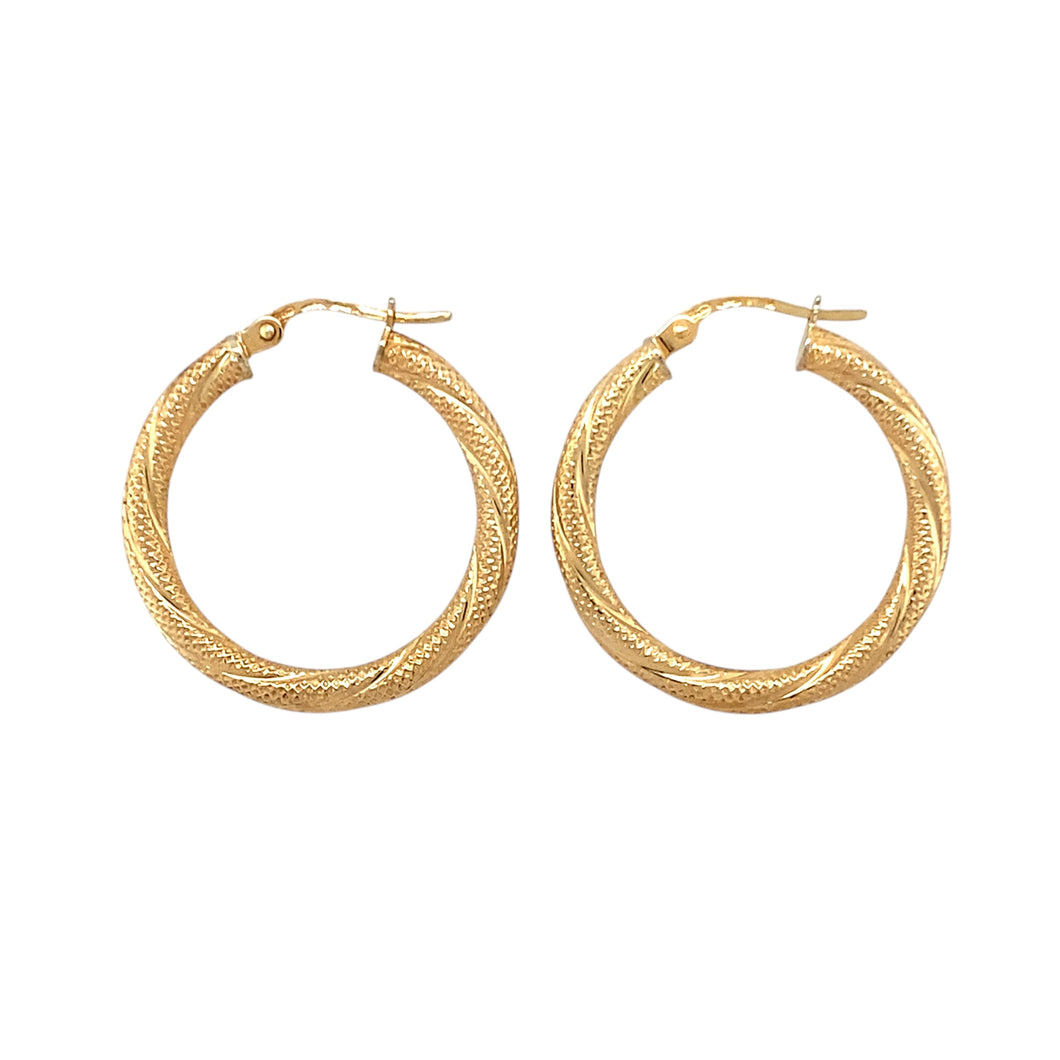 9ct Gold Twist Patterned Hoop Creole Earrings