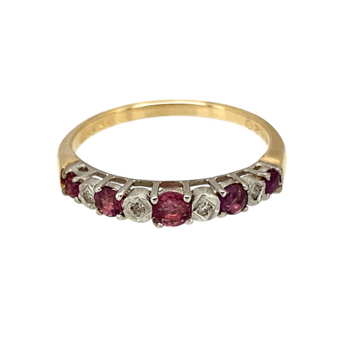 9ct Gold Diamond & Ruby Set Band Ring