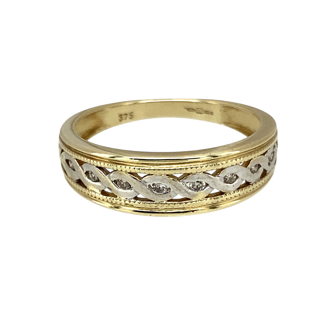 9ct Gold & Diamond Set Celtic Style Band Ring