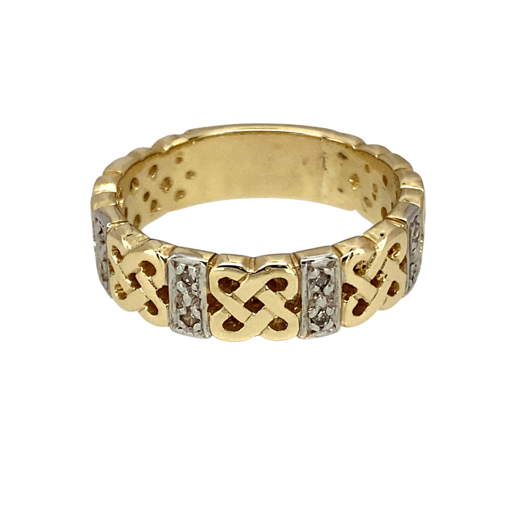 9ct Gold & Diamond Set Celtic Knot Band Ring