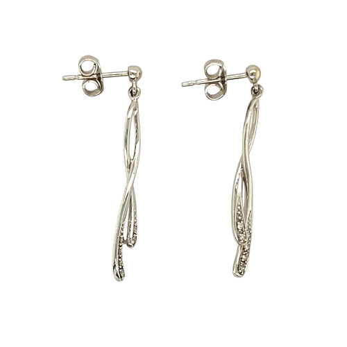 9ct White Gold & Diamond Set Swirl Drop Earrings