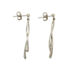 9ct White Gold & Diamond Set Swirl Drop Earrings