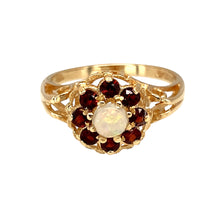 Load image into Gallery viewer, 9ct Gold Garnet &amp; Opalique Set Flower Cluster Ring
