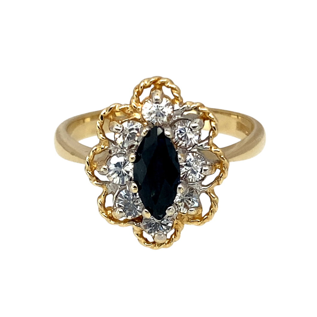 9ct Gold Sapphire & Cubic Zirconia Set Cluster Ring