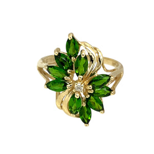 9ct Gold Diamond & Chrome Diopside Set Flower Cluster Ring