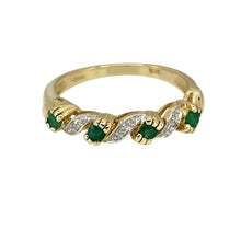 Load image into Gallery viewer, 9ct Gold Diamond &amp; Emerald Set Twist Style Band Ring
