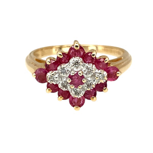 9ct Gold Diamond & Ruby Set Cluster Ring