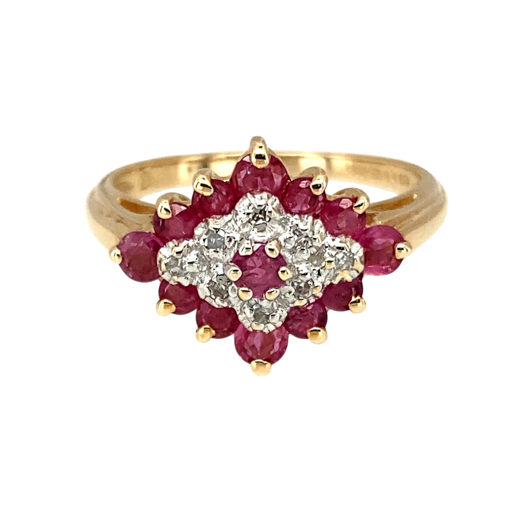 9ct Gold Diamond & Ruby Set Cluster Ring