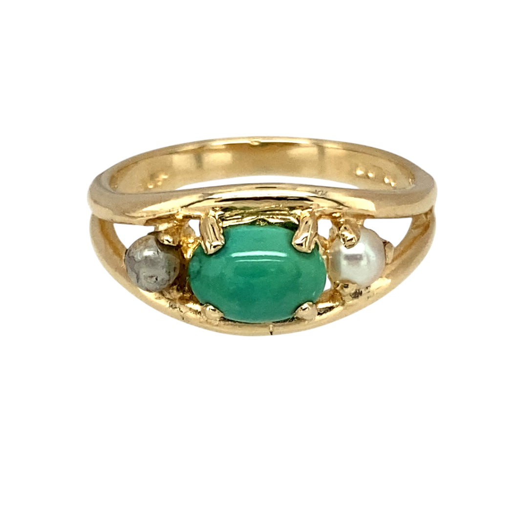 9ct Gold Turquoise & Seed Pearl Set Split Band Ring