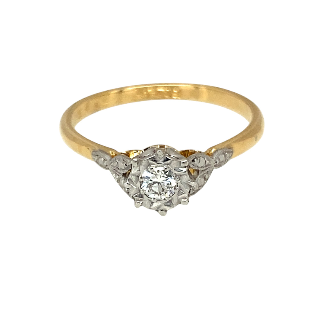 18ct Gold & Platinum Diamond Vintage Style Solitaire Ring