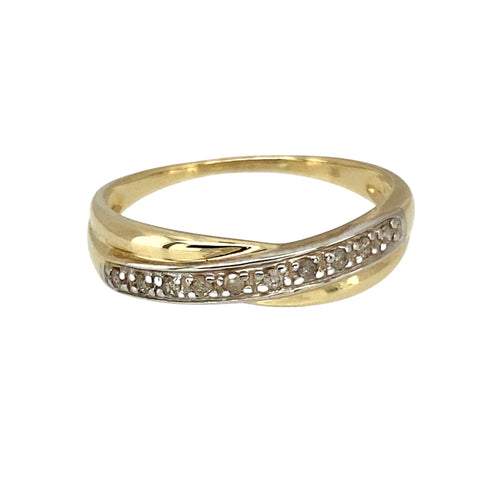 9ct Gold & Diamond Set Crossover Band Ring