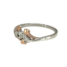 Load image into Gallery viewer, Preowned 925 Silver with 9ct Rose Gold &amp; White Topaz Set Tree of Life Clogau Ring in size P with the weight 2 grams. The center stone is approximately 1.5mm diameter
