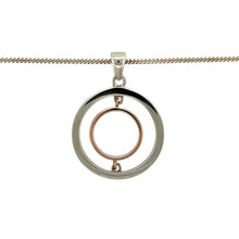 Load image into Gallery viewer, Preowned 925 Silver Clogau with 9ct Rose Clogau Circle Pendant on an 18&quot; Clogau curb chain with the weight 7.70 grams. The pendant is 3.4cm long including the bail
